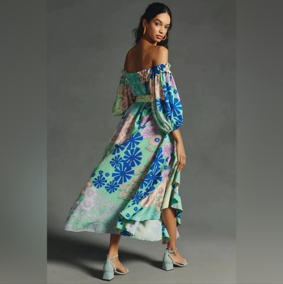 Anthropologie Oopscool Off-The-Shoulder Printed Dress Size S - Picture 3 of 13